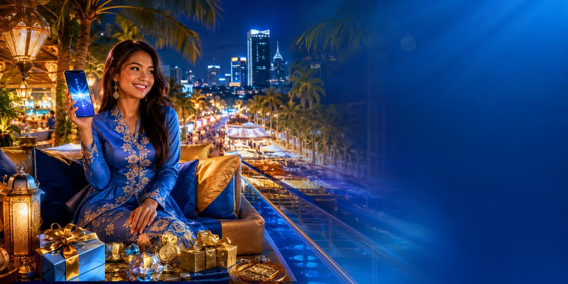 Wanita berbaju kurung di Kuala Lumpur membuat deposit dalam talian menggunakan platform 35900